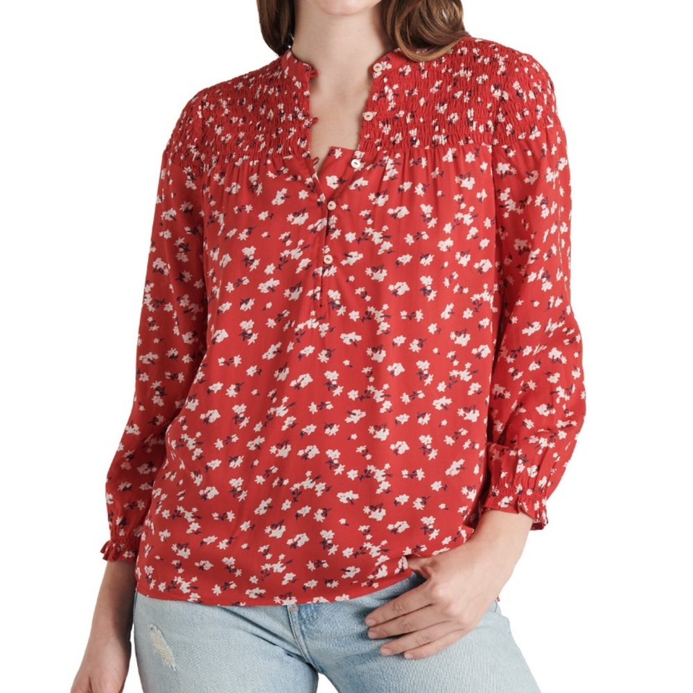 NWT Lucky Brand Printed Floral Smocked Top Size Medium